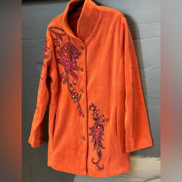 NWT BOB MACKIE WEARABLE ART Burnt Orange Fleece Embroidered Jacket/Cardigan Sz M - Picture 7 of 9